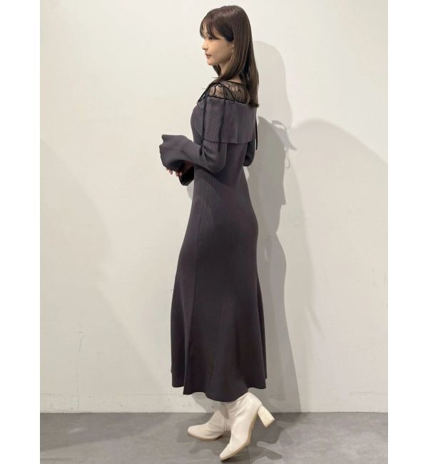 MERCURYDUO「レース切替オフショルニットワンピース」|ワンピース|