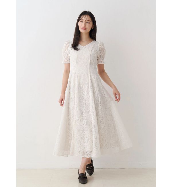 MERCURYDUO「レースパイピングロングワンピース」|ワンピース|オフホワイト