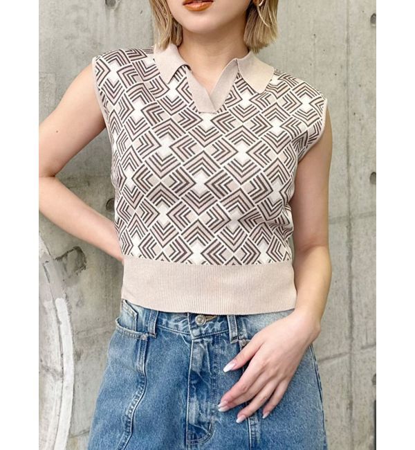 MURUA「ジオメトリックニットタンク」|タンクトップ|ベージュ