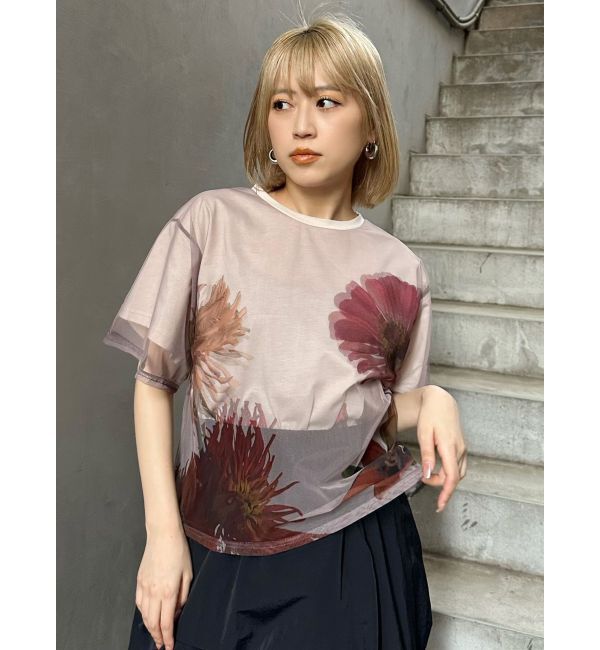 MURUA「【MURUA&times;STAYFLOWER】チュールドッキングフラワーTシャツ」|Tシャツ・カットソー|