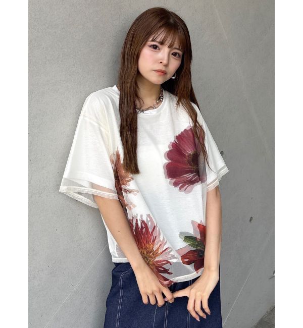 MURUA「【MURUA&times;STAYFLOWER】チュールドッキングフラワーTシャツ」|Tシャツ・カットソー|
