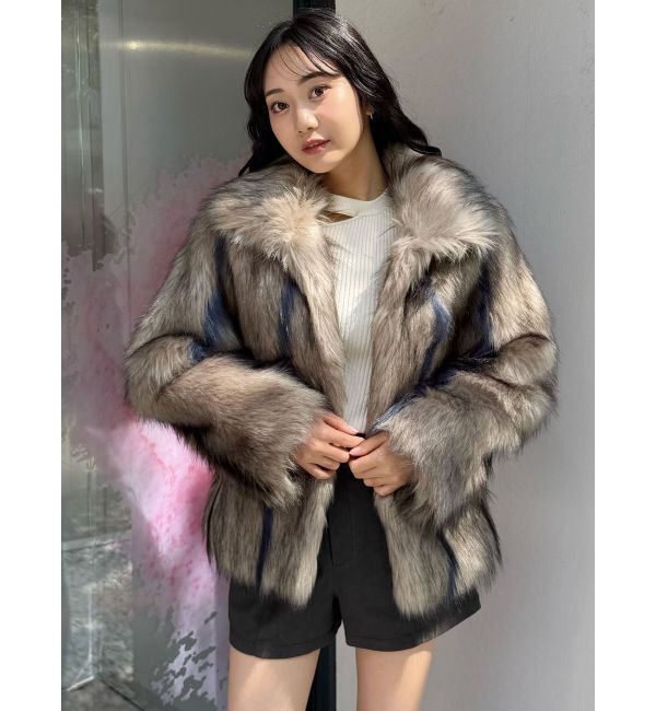 MURUA「フェイクファーラインジャガードコート」|ステンカラーコート|