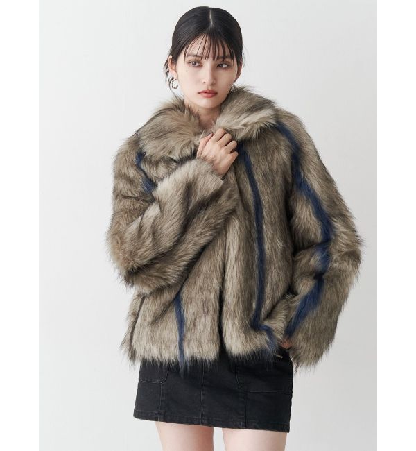 MURUA「フェイクファーラインジャガードコート」|ステンカラーコート|