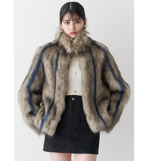 MURUA「フェイクファーラインジャガードコート」|ステンカラーコート|