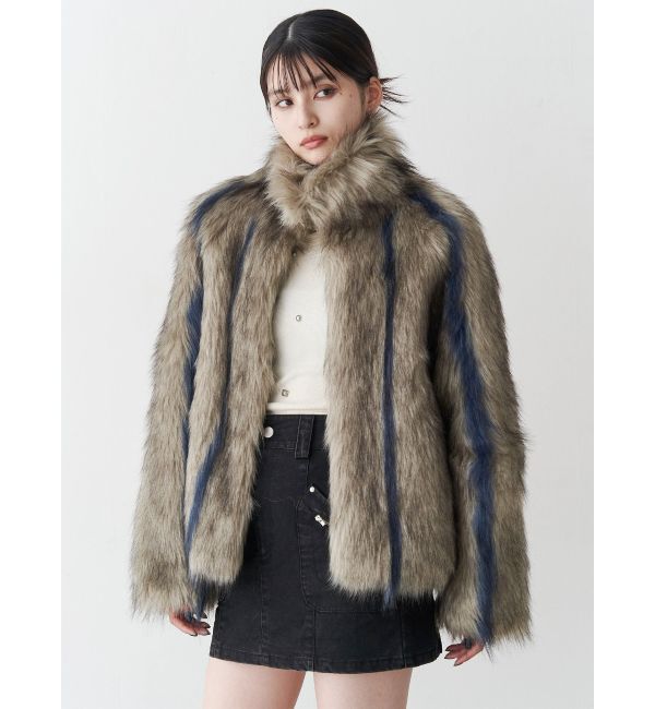 MURUA「フェイクファーラインジャガードコート」|ステンカラーコート|