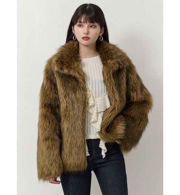 MURUA「フェイクファーラインジャガードコート」|ステンカラーコート|