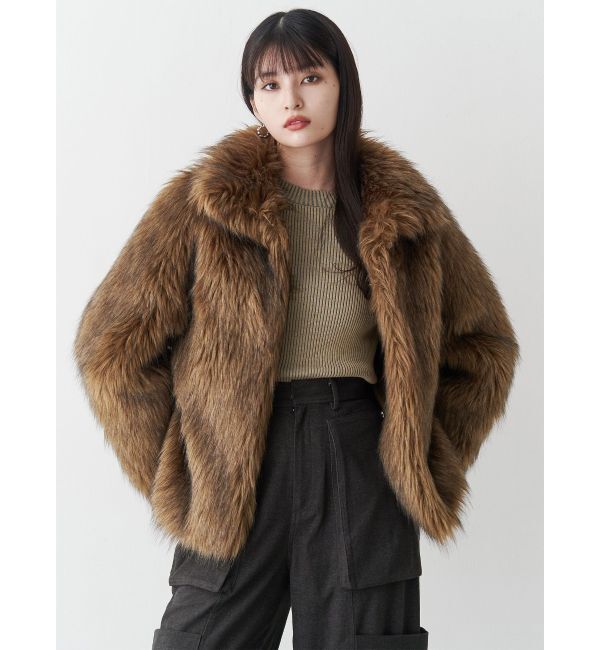 MURUA「フェイクファーラインジャガードコート」|ステンカラーコート|