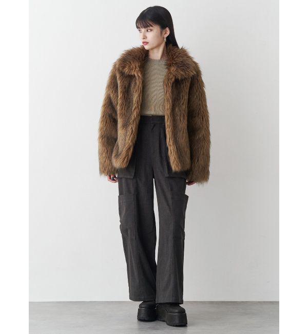 MURUA「フェイクファーラインジャガードコート」|ステンカラーコート|