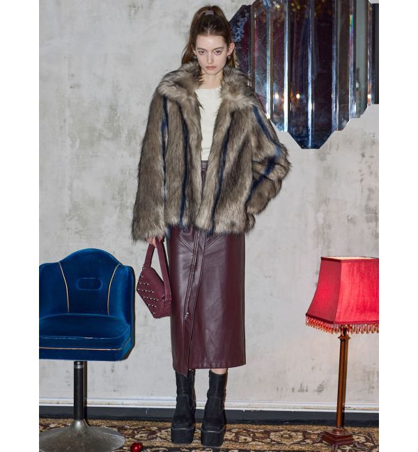 MURUA「フェイクファーラインジャガードコート」|ステンカラーコート|