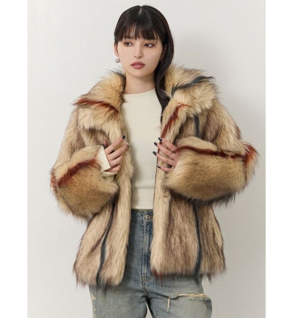 MURUA「フェイクファーラインジャガードコート」|ステンカラーコート|