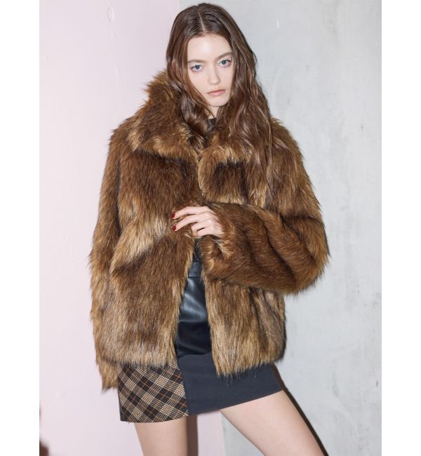 MURUA「フェイクファーラインジャガードコート」|ステンカラーコート|