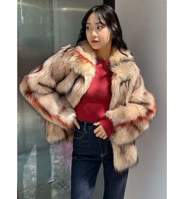 MURUA「フェイクファーラインジャガードコート」|ステンカラーコート|