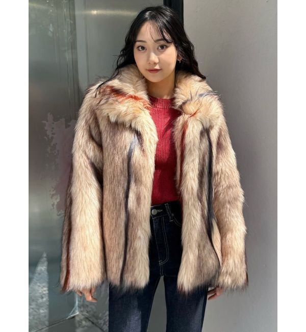 MURUA「フェイクファーラインジャガードコート」|ステンカラーコート|