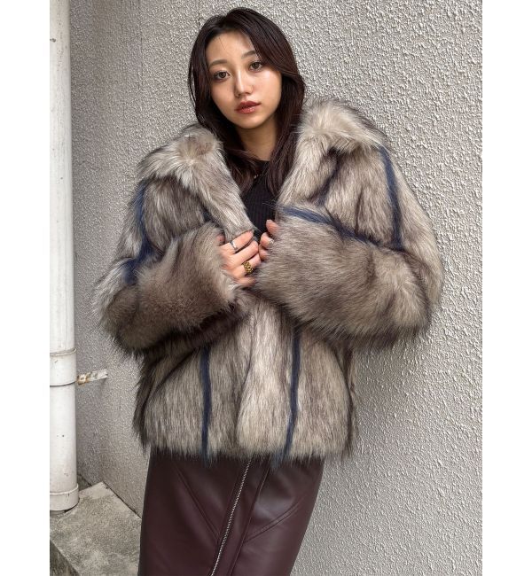 MURUA「フェイクファーラインジャガードコート」|ステンカラーコート|