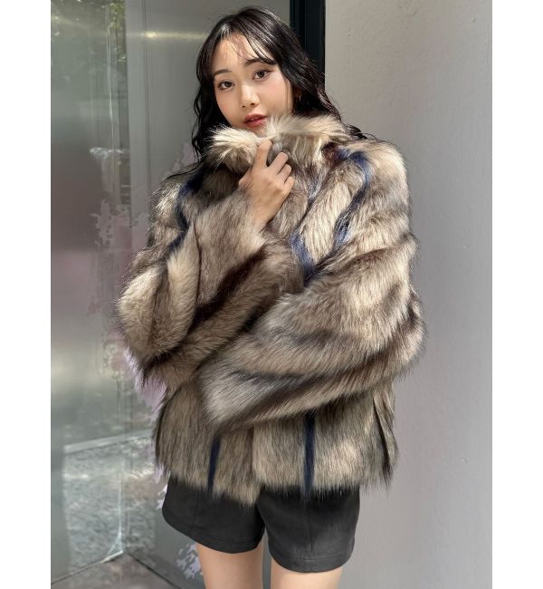 MURUA「フェイクファーラインジャガードコート」|ステンカラーコート|