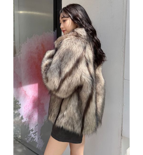 MURUA「フェイクファーラインジャガードコート」|ステンカラーコート|