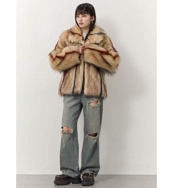 MURUA「フェイクファーラインジャガードコート」|ステンカラーコート|