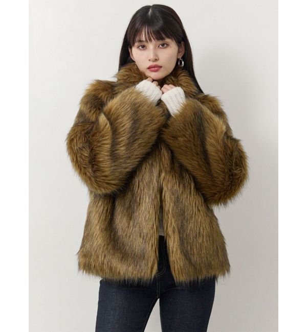 MURUA「フェイクファーラインジャガードコート」|ステンカラーコート|