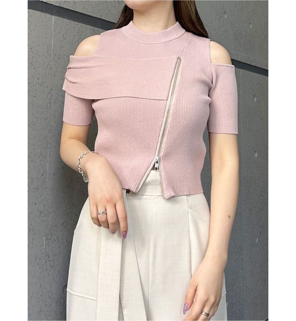 MURUA「ショルダーカットZIPハーフニット」|ニット・セーター|ピンク