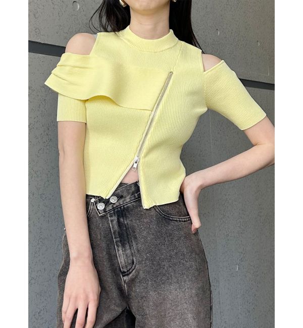 MURUA「ショルダーカットZIPハーフニット」|ニット・セーター|イエロー