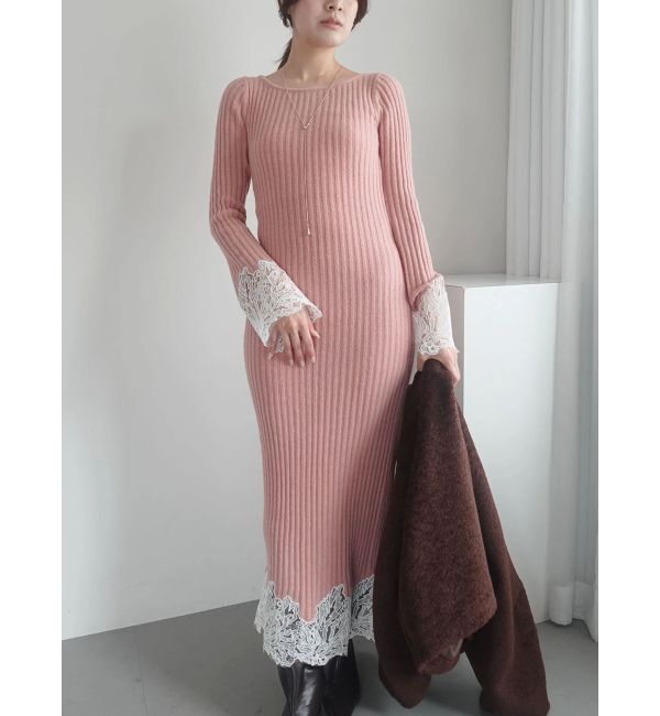 LAGUNAMOON「レースドッキングリブニットワンピース」|ワンピース|