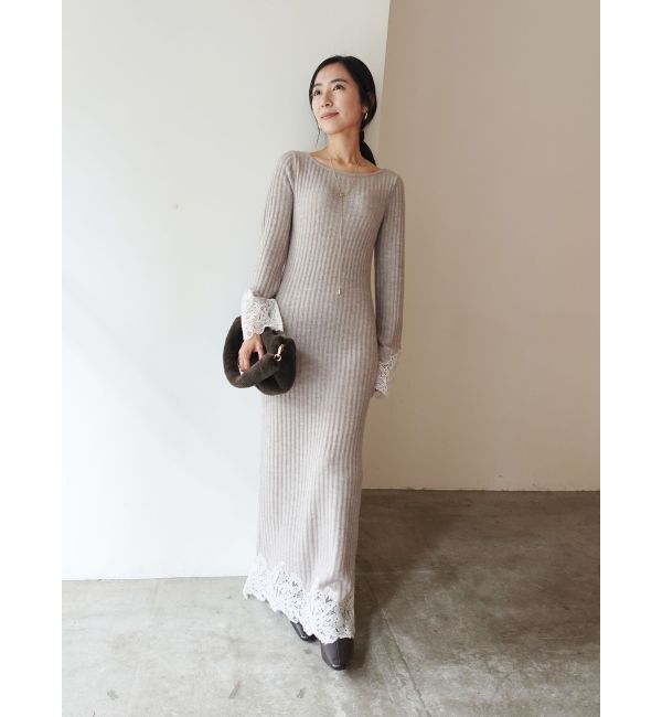 LAGUNAMOON「レースドッキングリブニットワンピース」|ワンピース|