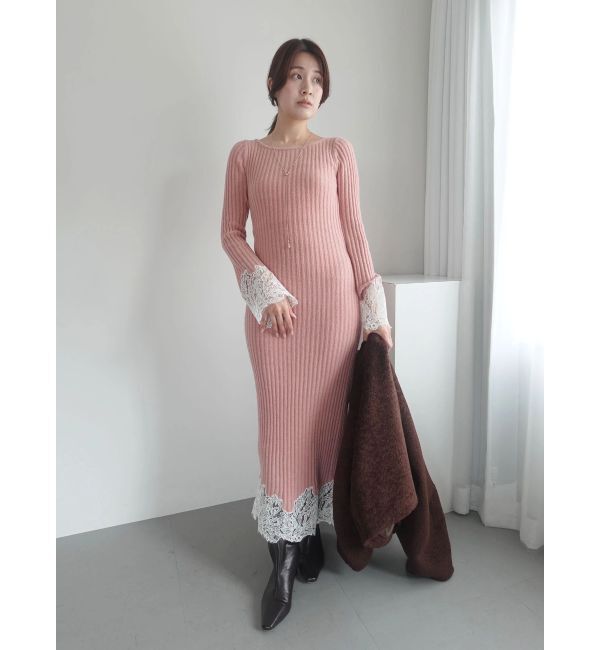 LAGUNAMOON「レースドッキングリブニットワンピース」|ワンピース|