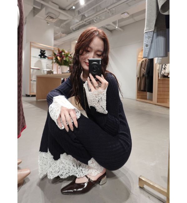 LAGUNAMOON「レースドッキングリブニットワンピース」|ワンピース|