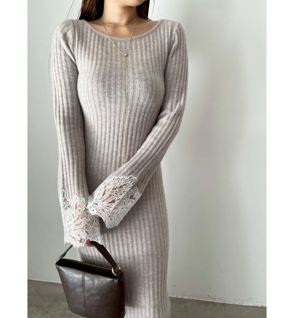 LAGUNAMOON「レースドッキングリブニットワンピース」|ワンピース|