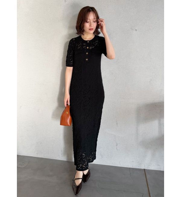 LAGUNAMOON「パターンニッティングフロントボタンワンピース」|ワンピース|
