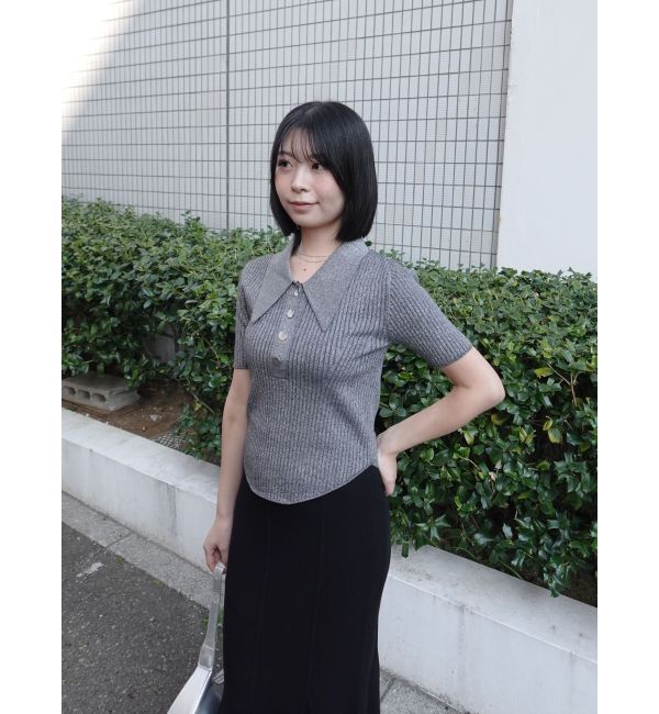 LAGUNAMOON「カラーネックラインニットプルオーバー」|ニット・セーター|グレー