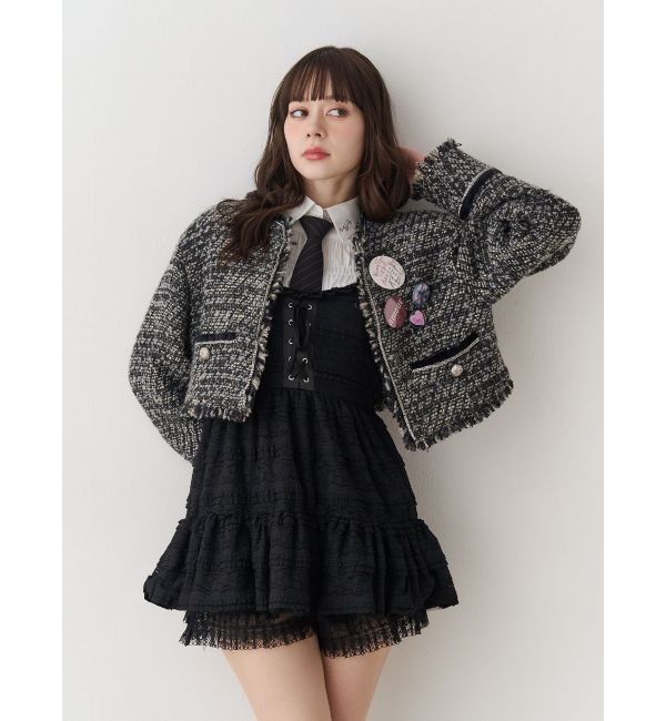 jouetie「【PosTokyo】ノーカラーツイードジャケット」|ノーカラージャケット|