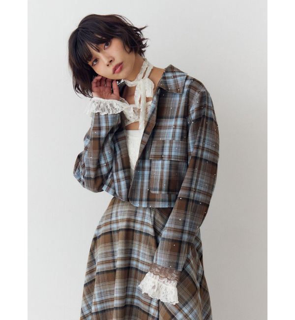 jouetie「ステンカラーラインストーンショートジャケット【セットアップ対応】」|テーラードジャケット|