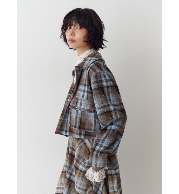 jouetie「ステンカラーラインストーンショートジャケット【セットアップ対応】」|テーラードジャケット|