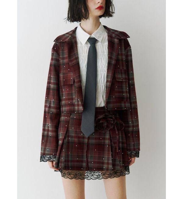 jouetie「ステンカラーラインストーンショートジャケット【セットアップ対応】」|テーラードジャケット|