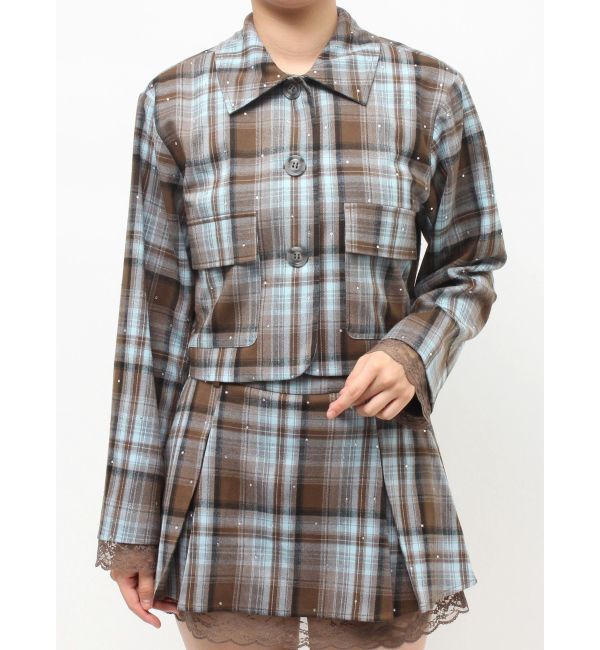 jouetie「ステンカラーラインストーンショートジャケット【セットアップ対応】」|テーラードジャケット|