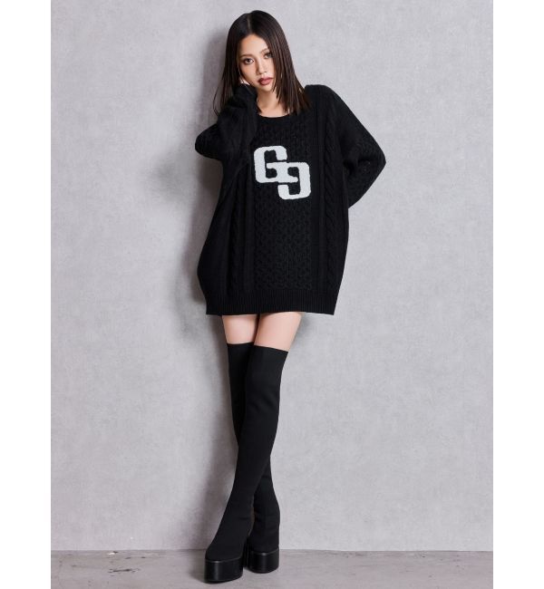 GYDA「チャンキーソール KNEEニットブーツ」|ロングブーツ|