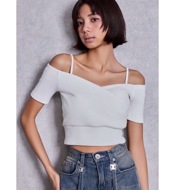 GYDA「ハーフスリーブカシュクールオフショルショートトップス」|Tシャツ・カットソー|