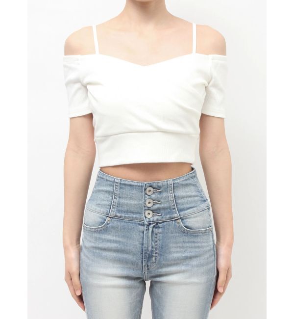 GYDA「ハーフスリーブカシュクールオフショルショートトップス」|Tシャツ・カットソー|