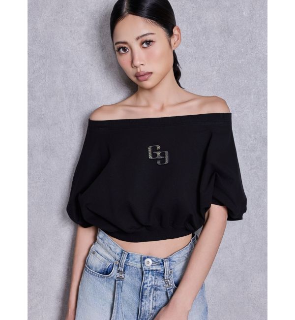 GYDA「GGエンボスオフショルトップス」|Tシャツ・カットソー|ブラック