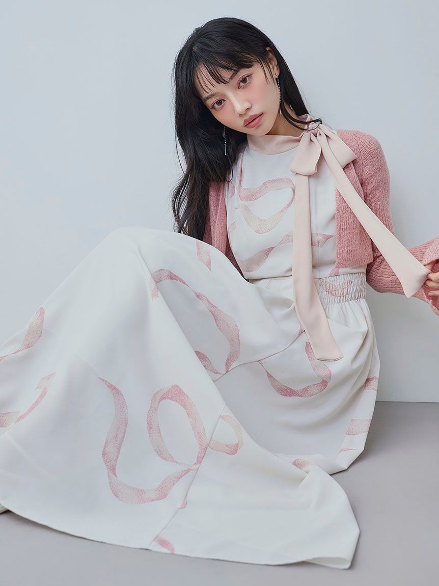 SNIDEL「【WEB限定カラーあり】リボンディテールカーデセットワンピース」|ワンピース|