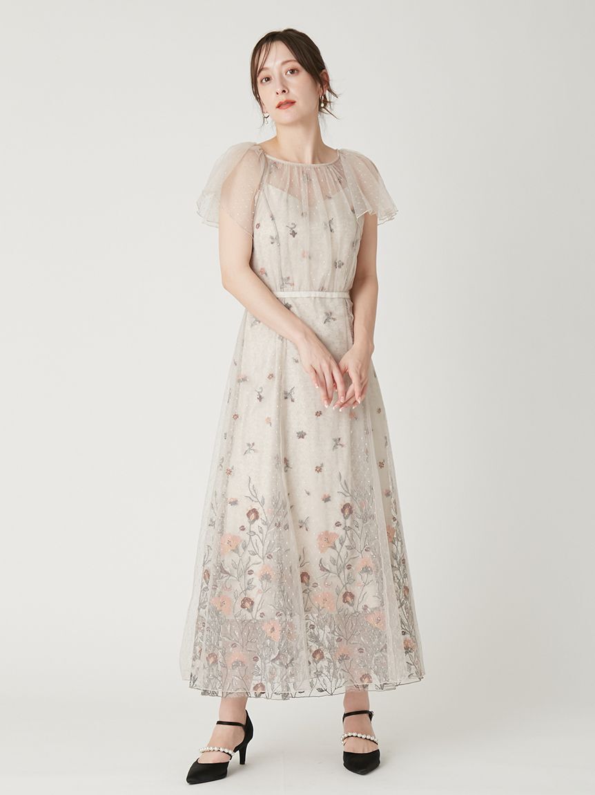 FRAY I.D「フラワーエンブロイダリーチュールレイヤードドレス」|ドレス|