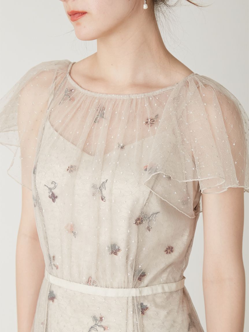 FRAY I.D「フラワーエンブロイダリーチュールレイヤードドレス」|ドレス|