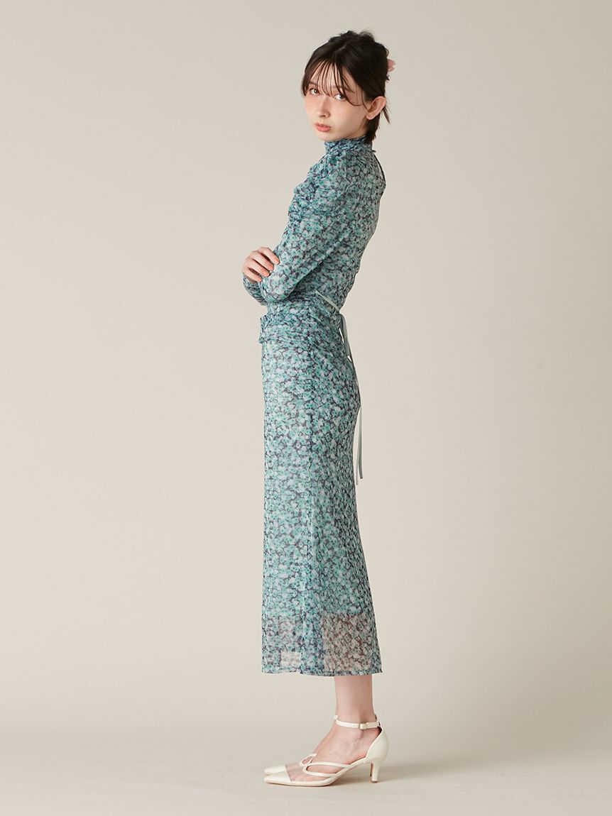 LILY BROWN「カッティングチュールプリントワンピース」|ドレス|