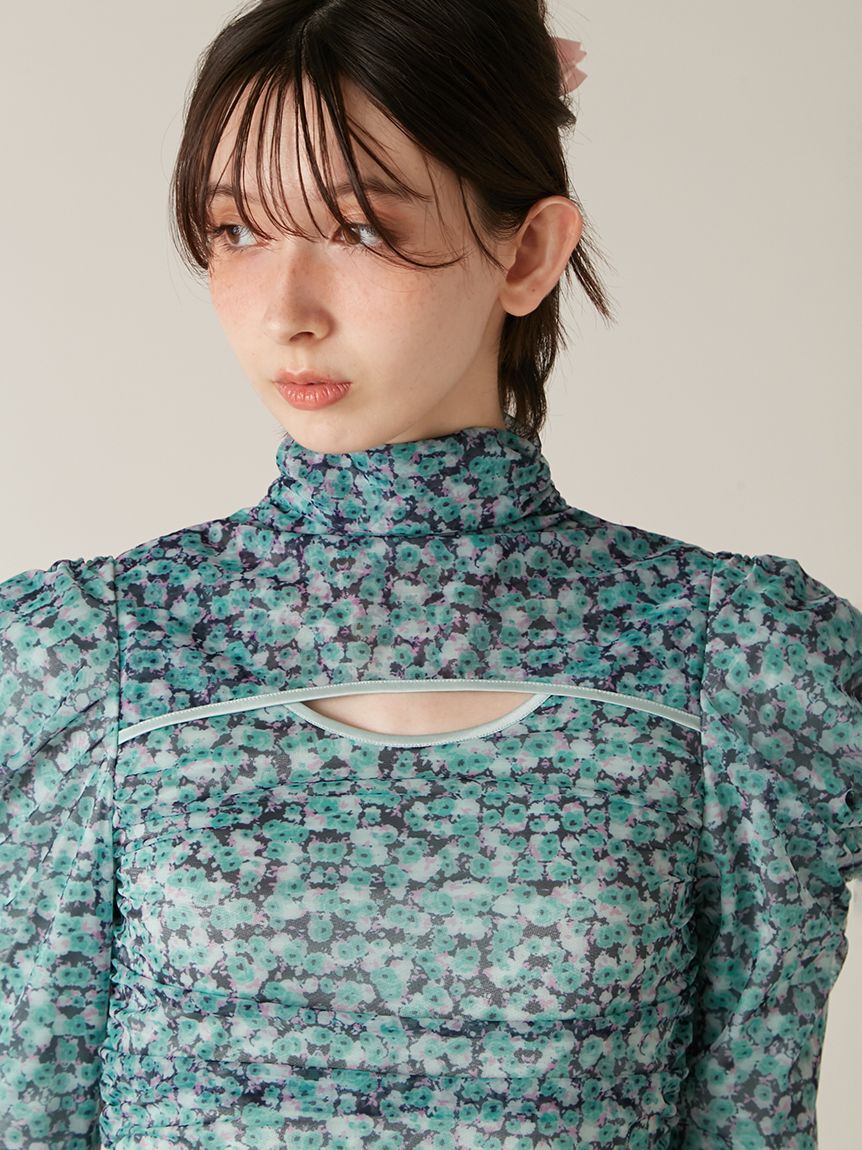 LILY BROWN「カッティングチュールプリントワンピース」|ドレス|