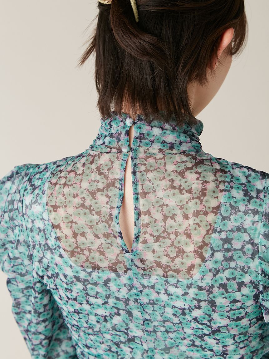 LILY BROWN「カッティングチュールプリントワンピース」|ドレス|