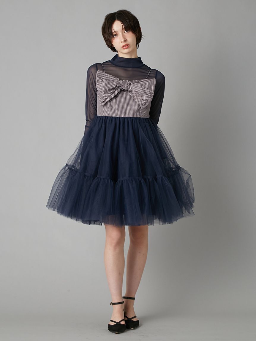 LILY BROWN「フロントリボンチュールミニドレス」|ドレス|NVY