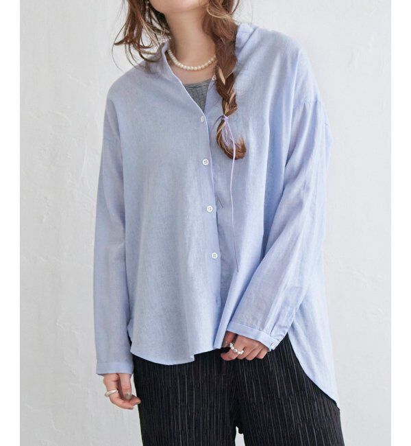 Lbc with Life「リネンコットンバンドカラーシャツ」|シャツ・ブラウス|