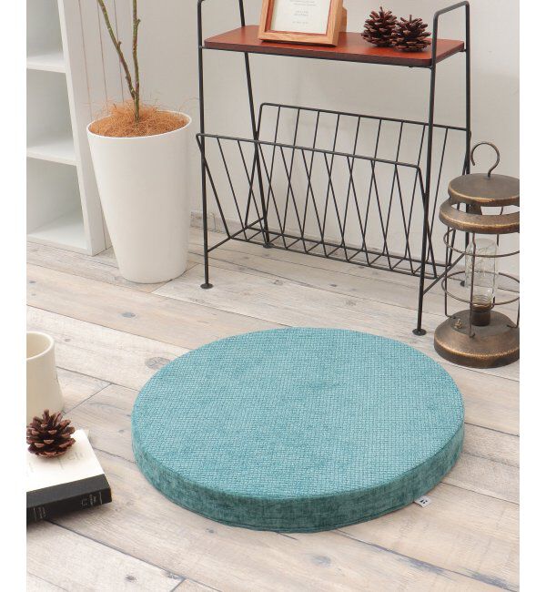 Lbc with Life「ベロアコンビシートクッション ラウンド H4cm」|クッション・クッションカバー|ターコイズブルー