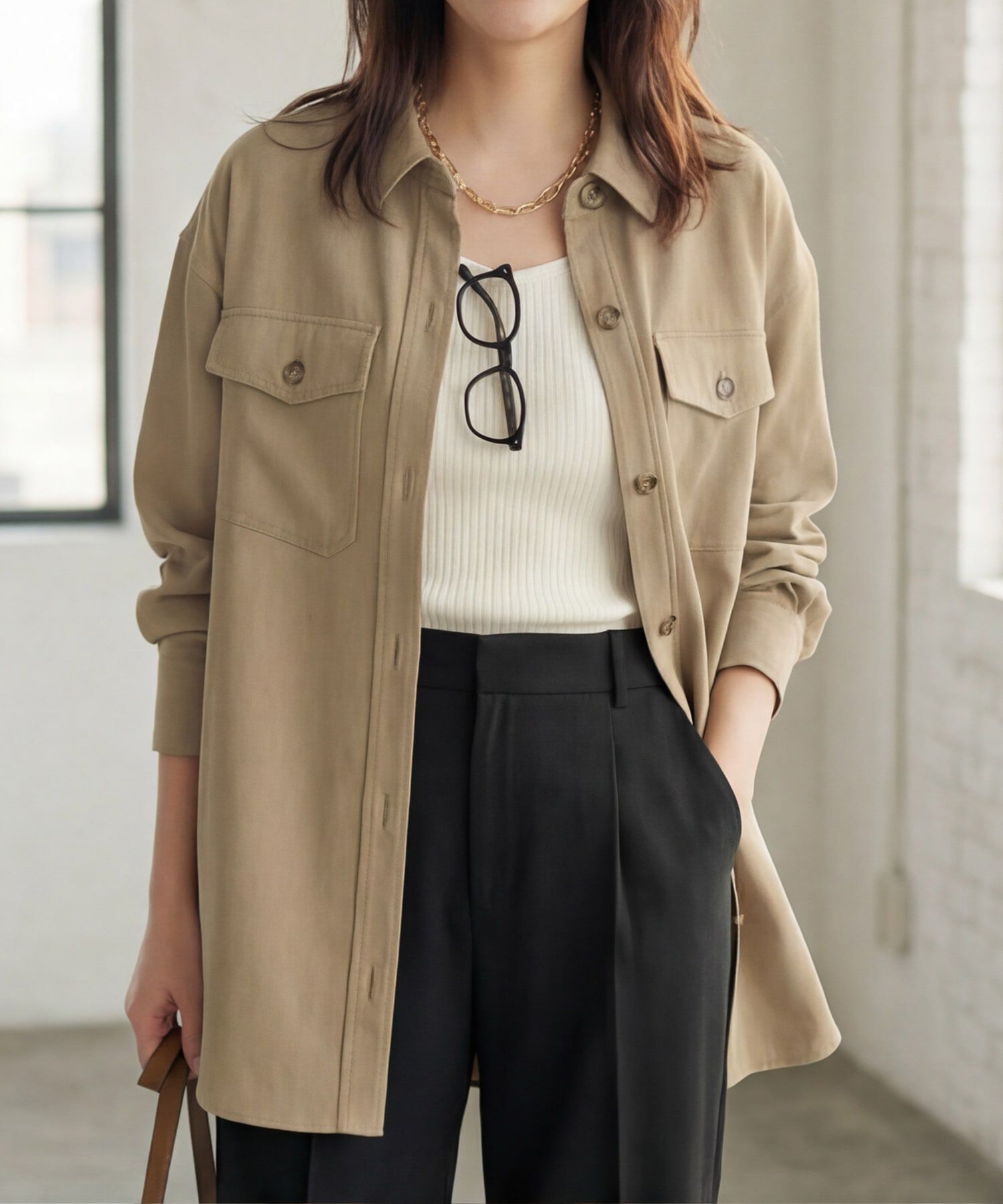 STYLE DELI「凹凸生地のシャツジャケット」|その他|オリーブベージュ